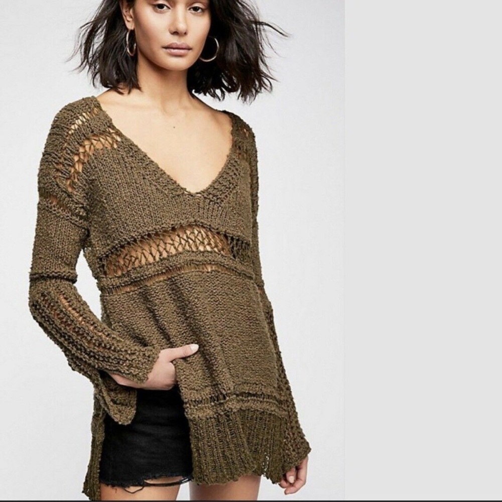 Free People Belong To You Crochet Knit Sweater